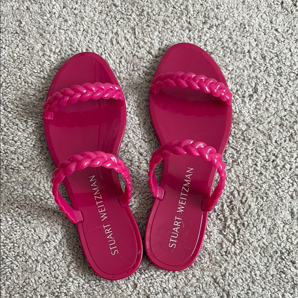 Stuart Weitzman Pink Slide Sandals with Braided Straps